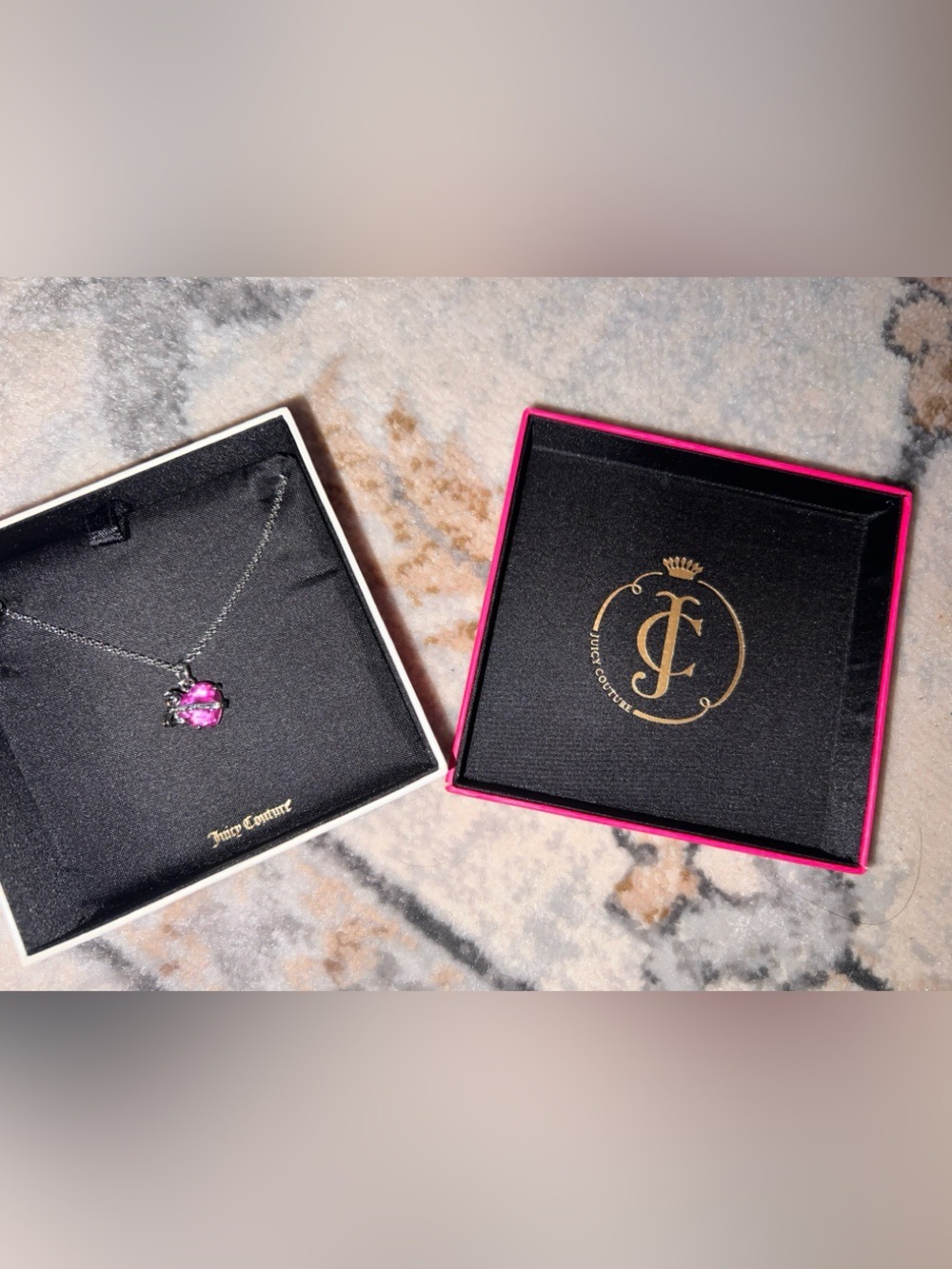 Juicy Couture Heart Banner Silver Chain Necklace